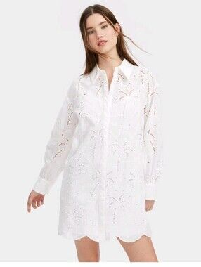 Roller Rabbit x Target Woman's Button Front Eyelet Mini Shirtdress ~ White